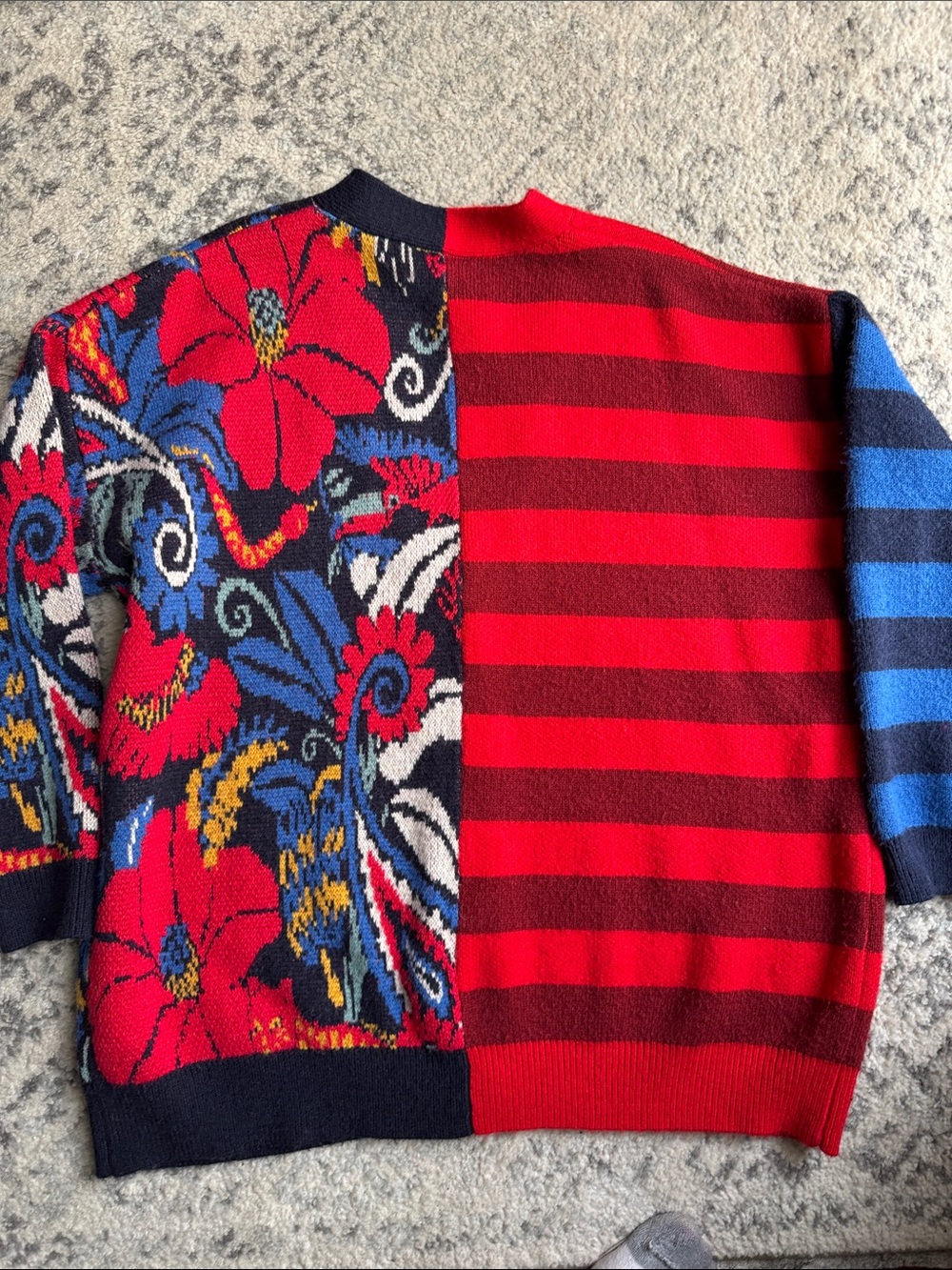 FARM Rio Forest Red, Navy & Blue Mixed-Pattern Knit Cardigan Sweater - Picture 3 of 4